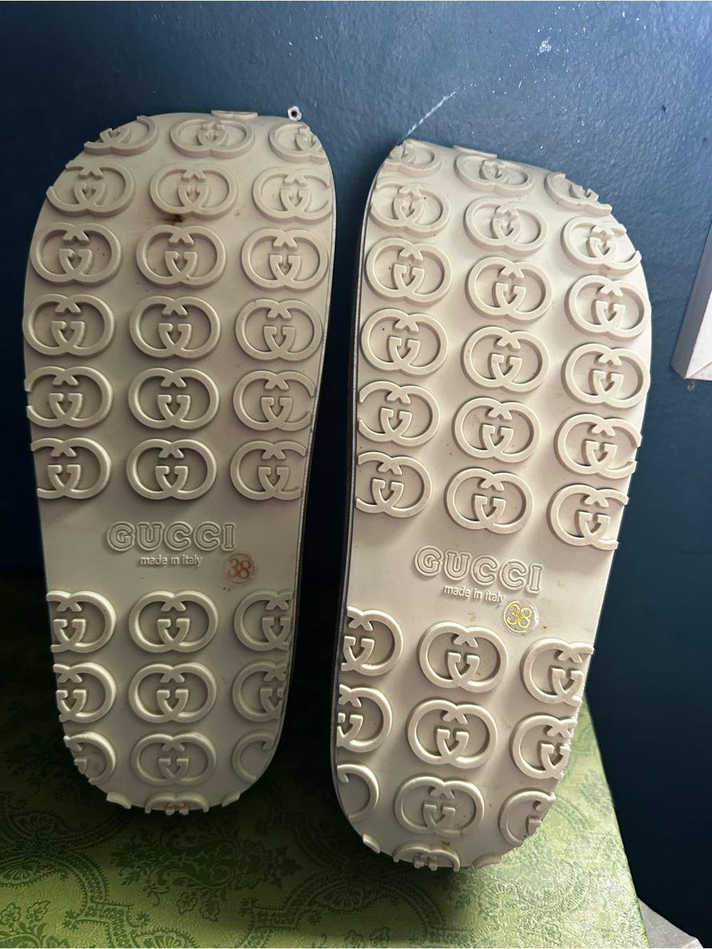 Gucci Beige Monogram Platform Slides - Picture 7 of 8